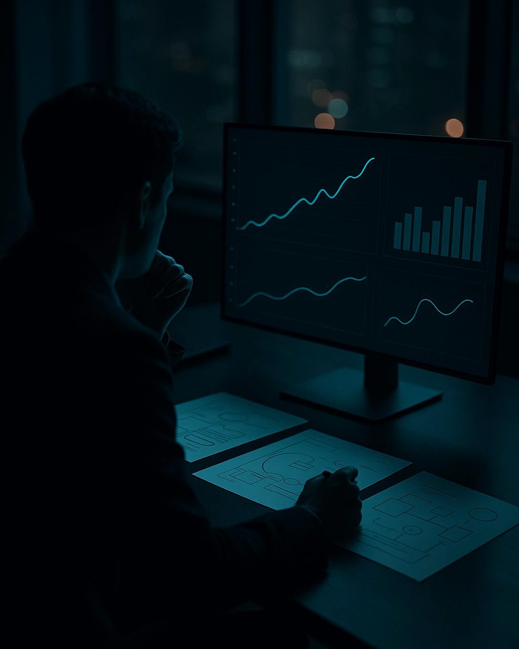 Reviewing campaign performance — charts of bookings and revenue on screen